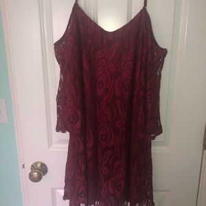 maroon cold shoulder lace dress